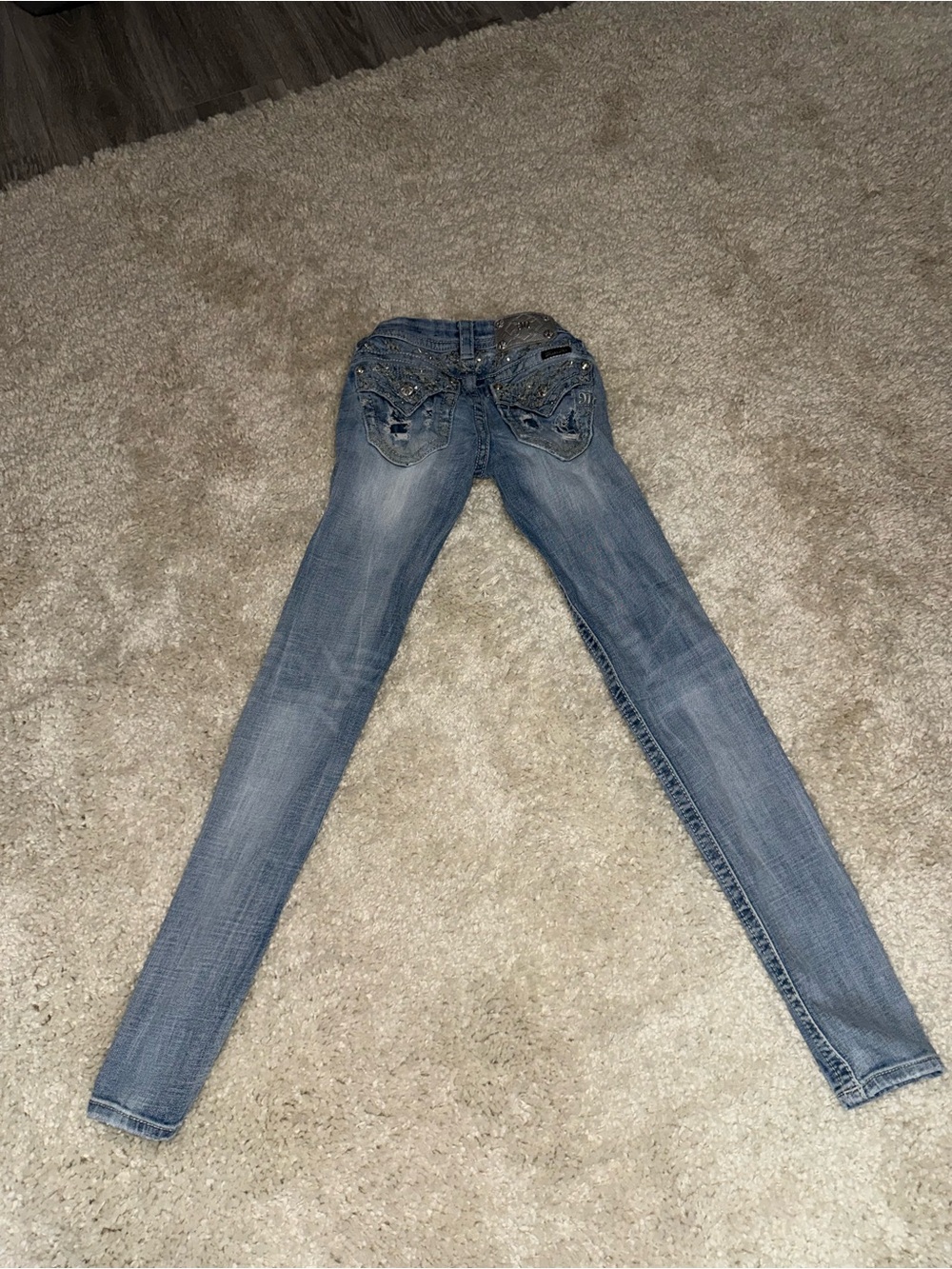 Miss Me Light Blue Skinny Jeans with Embellished Back Pockets